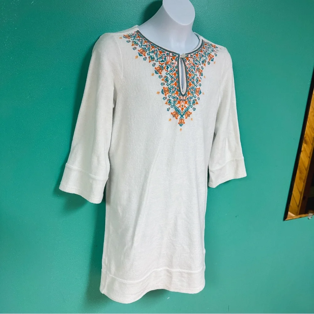 Cabana Life White Orange & Teal Moroccan Terrycloth Swim Coverup Girls Size 14